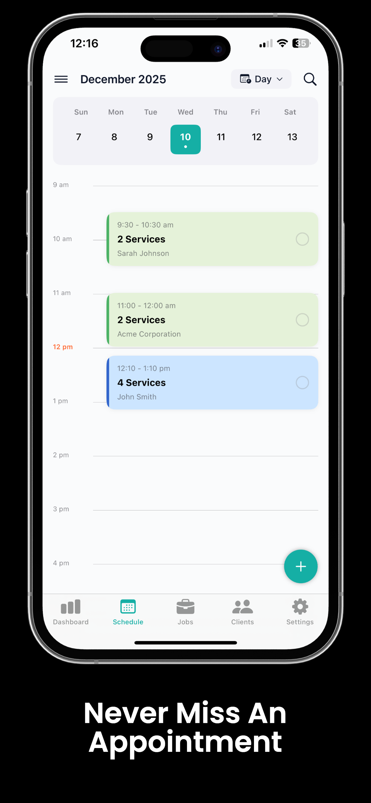 Mobile mechanic scheduling app - visual calendar with color-coded appointments