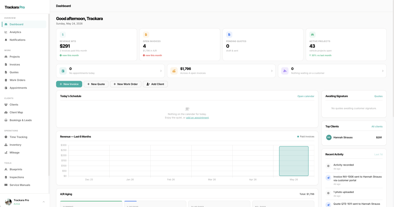 Trackara Pro web portal dashboard