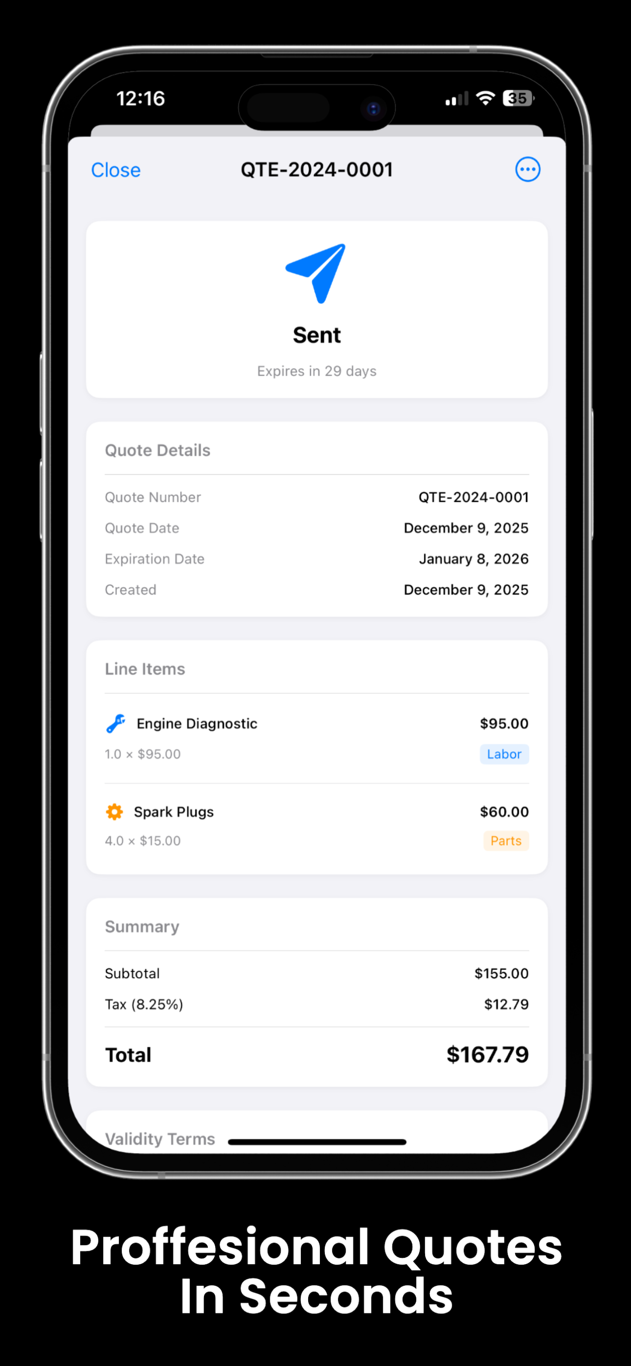 Mobile mechanic quote builder - create professional estimates on iPhone