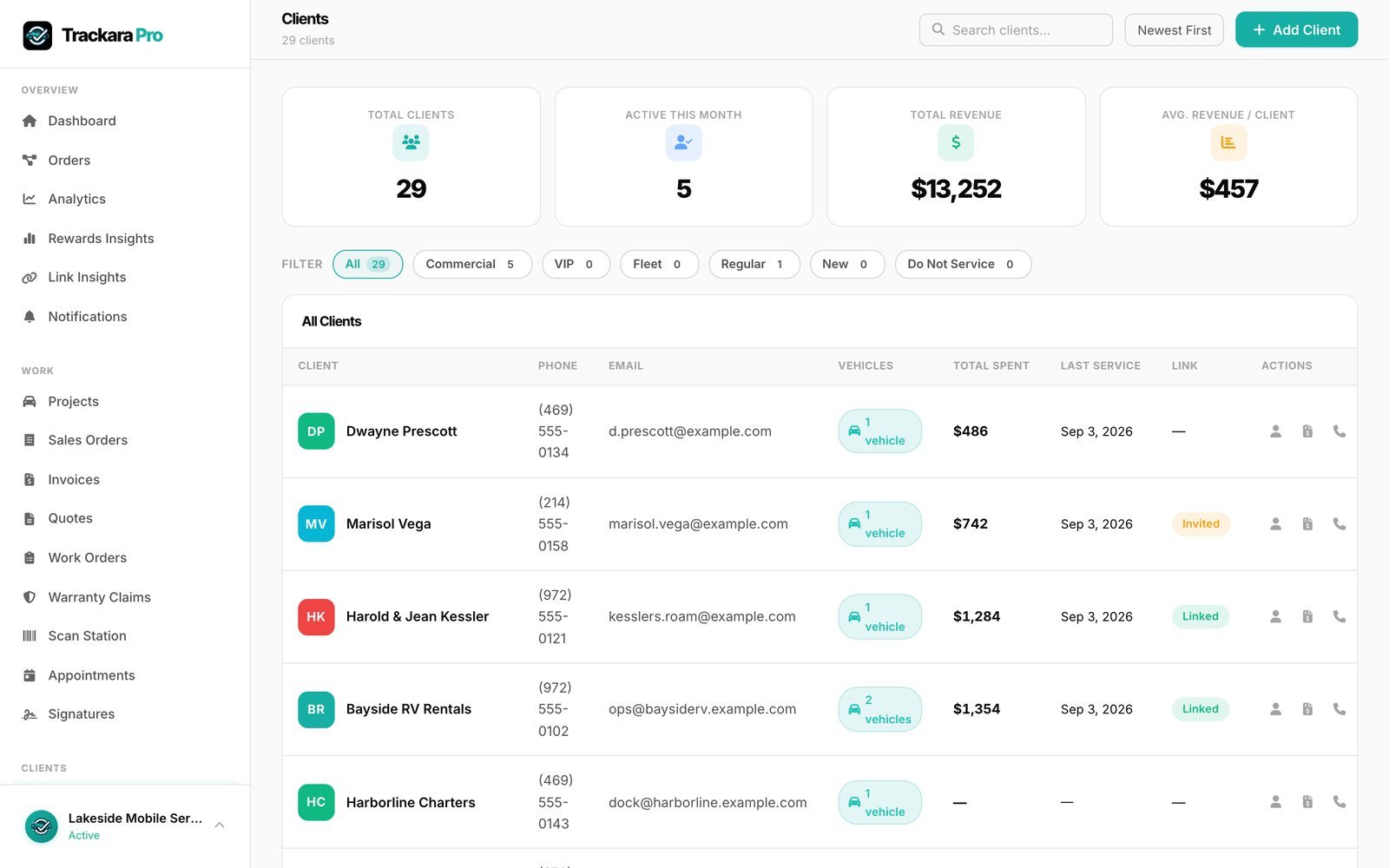 Trackara Pro web portal: Every Customer and Vehicle in One Place
