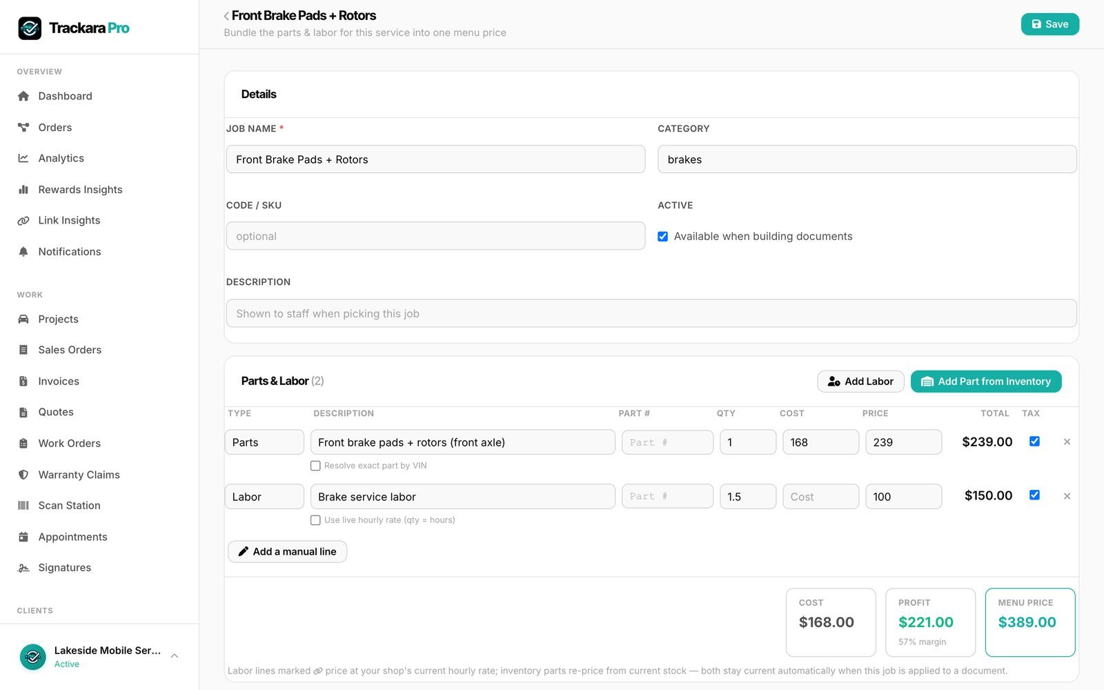 Trackara Pro web portal: Quote Your Bread-and-Butter Jobs in One Tap