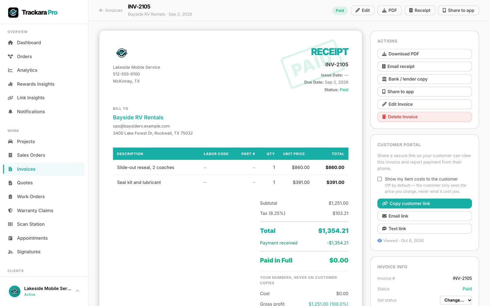 Trackara Pro web portal: Stop Writing Invoices on Your Tailgate