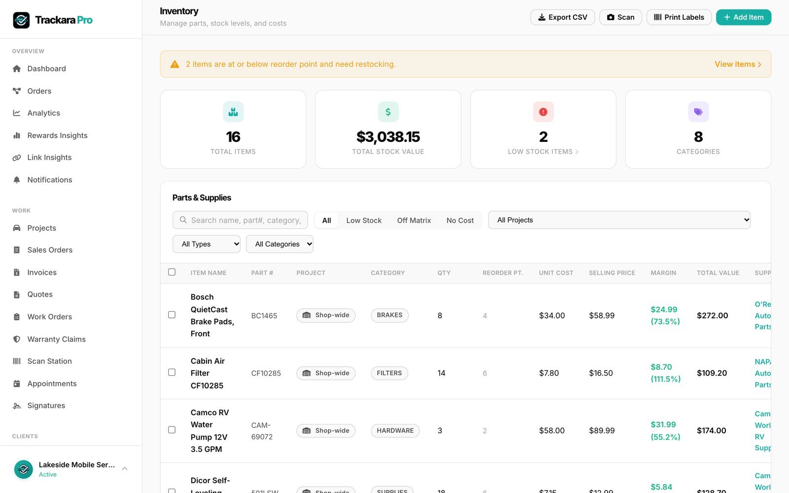 Trackara Pro web portal: Know What's in Your Van,and What It's Worth