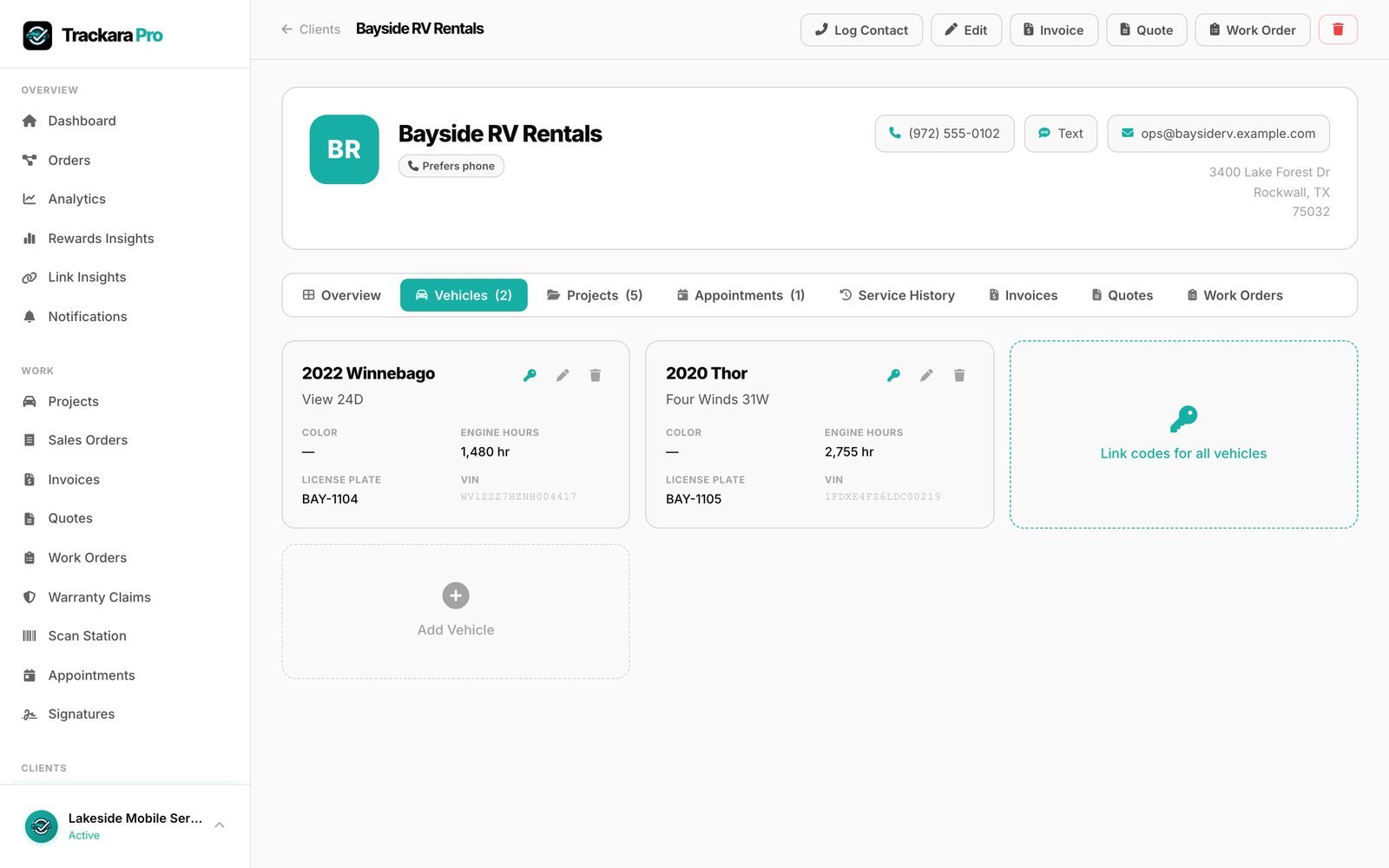 Trackara Pro web portal: RV Service Software Built for Mobile RV Repair