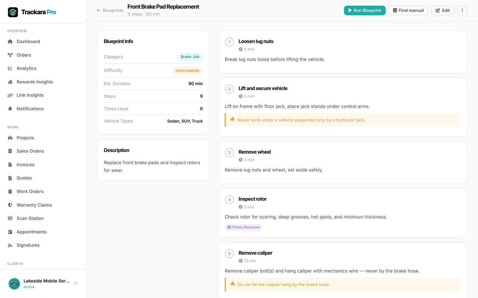 Trackara Pro web portal: Build the Procedure Once.Run It on Every Repeat Job.