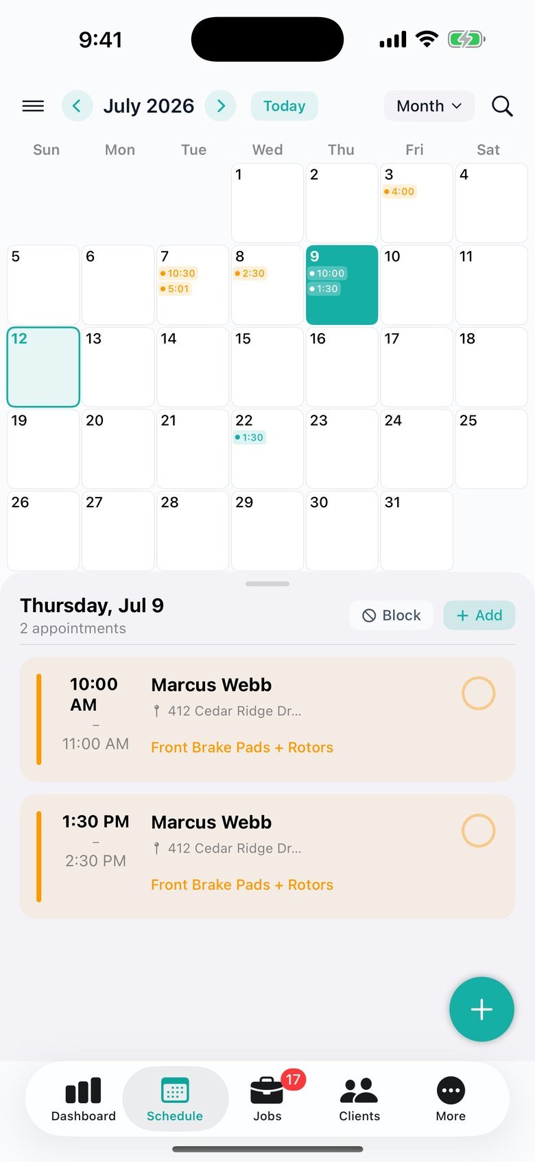 Trackara Pro schedule on iPhone